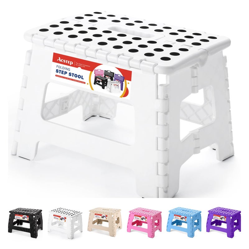 ACSTEP Folding Step Stool Portable Collapsible Plastic Step Stool 9 Inch Foldable Step Stools Non Slip Folding Stools for Kitchen Bathroom Bedroom (White) - Image 1